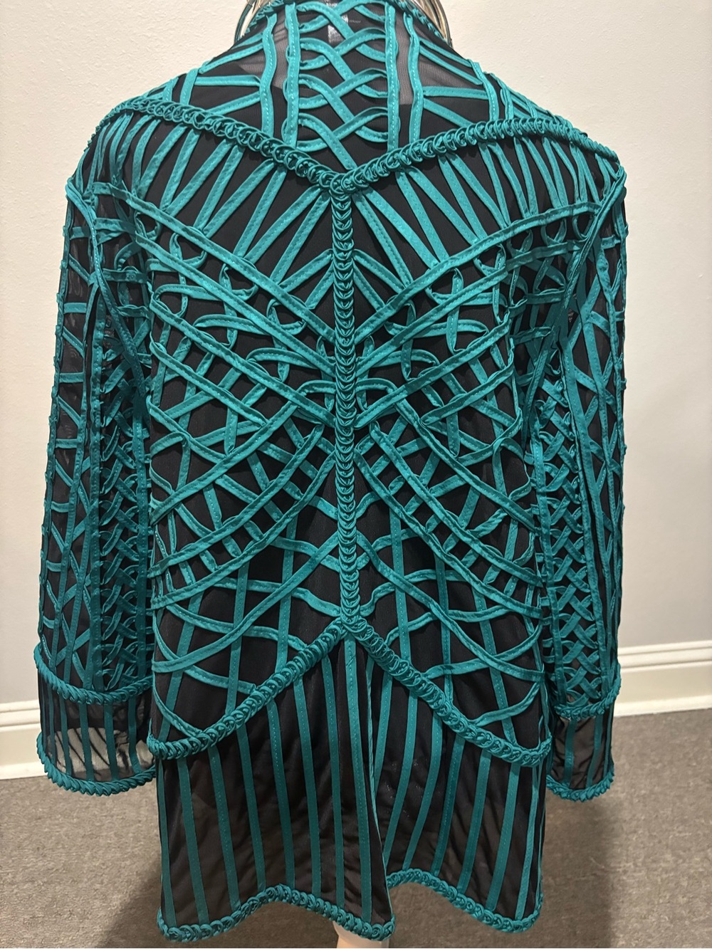 Chico's Travelers turquoise & black mesh jacket soutache ribbon embroidery 3 XL - Picture 5 of 9
